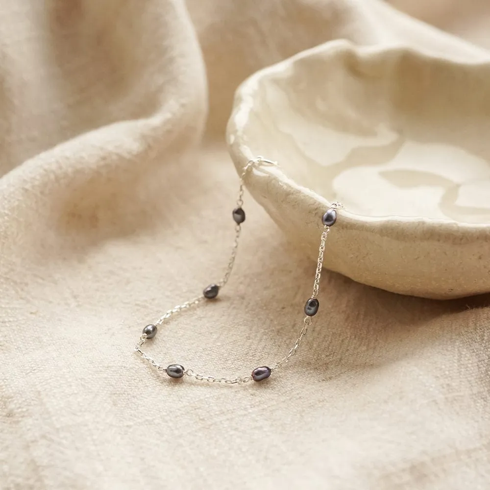 Black Seed Pearl Chain Bracelet Sterling Silver