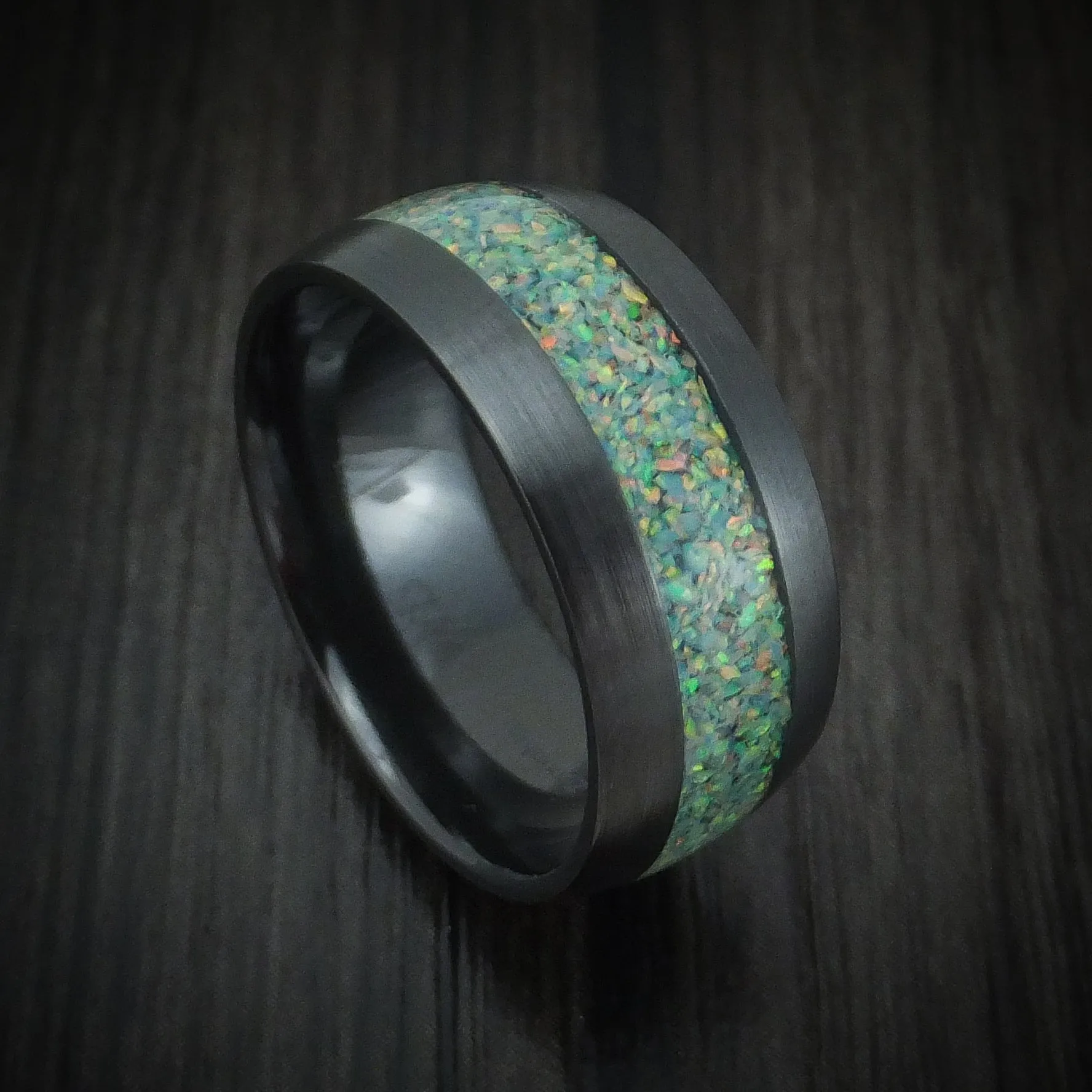 Black Zirconium and Opal Custom Made Men's Band