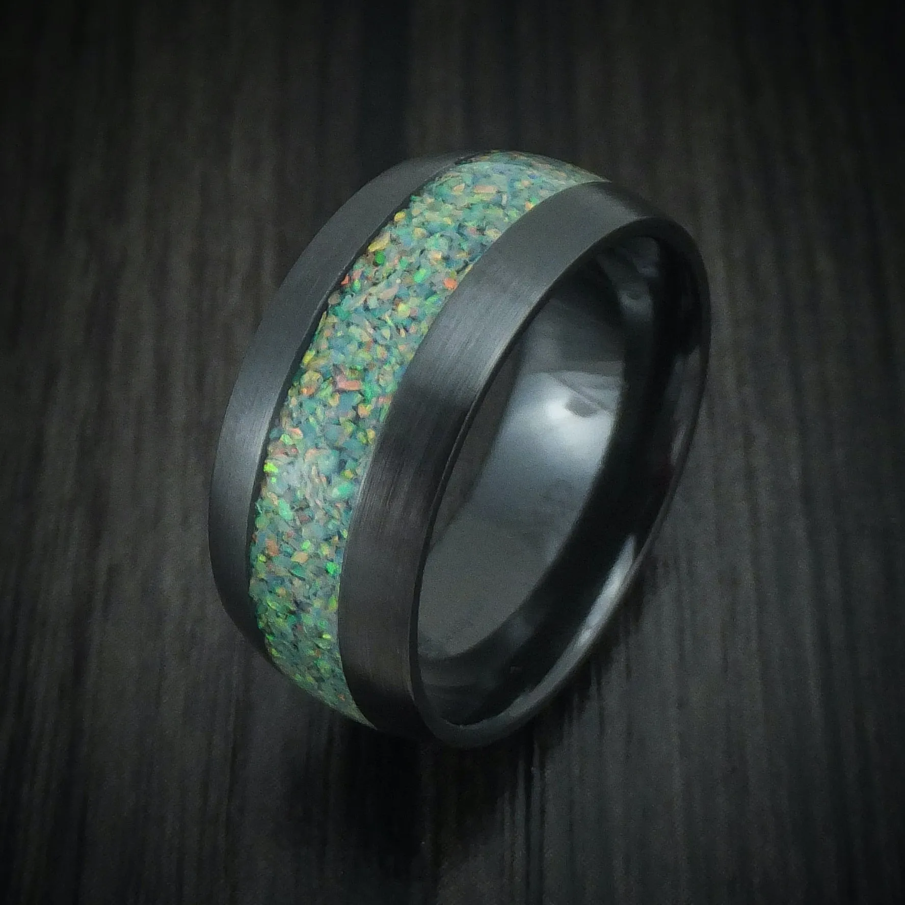 Black Zirconium and Opal Custom Made Men's Band