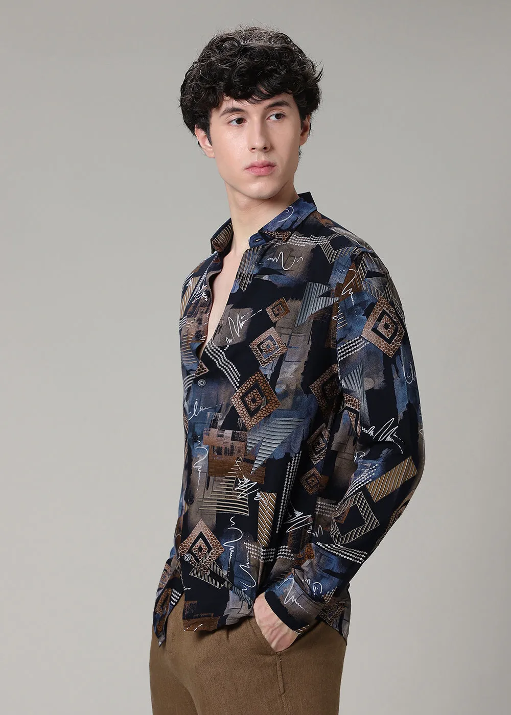 Blue Abstarct Geo Feather Shirt