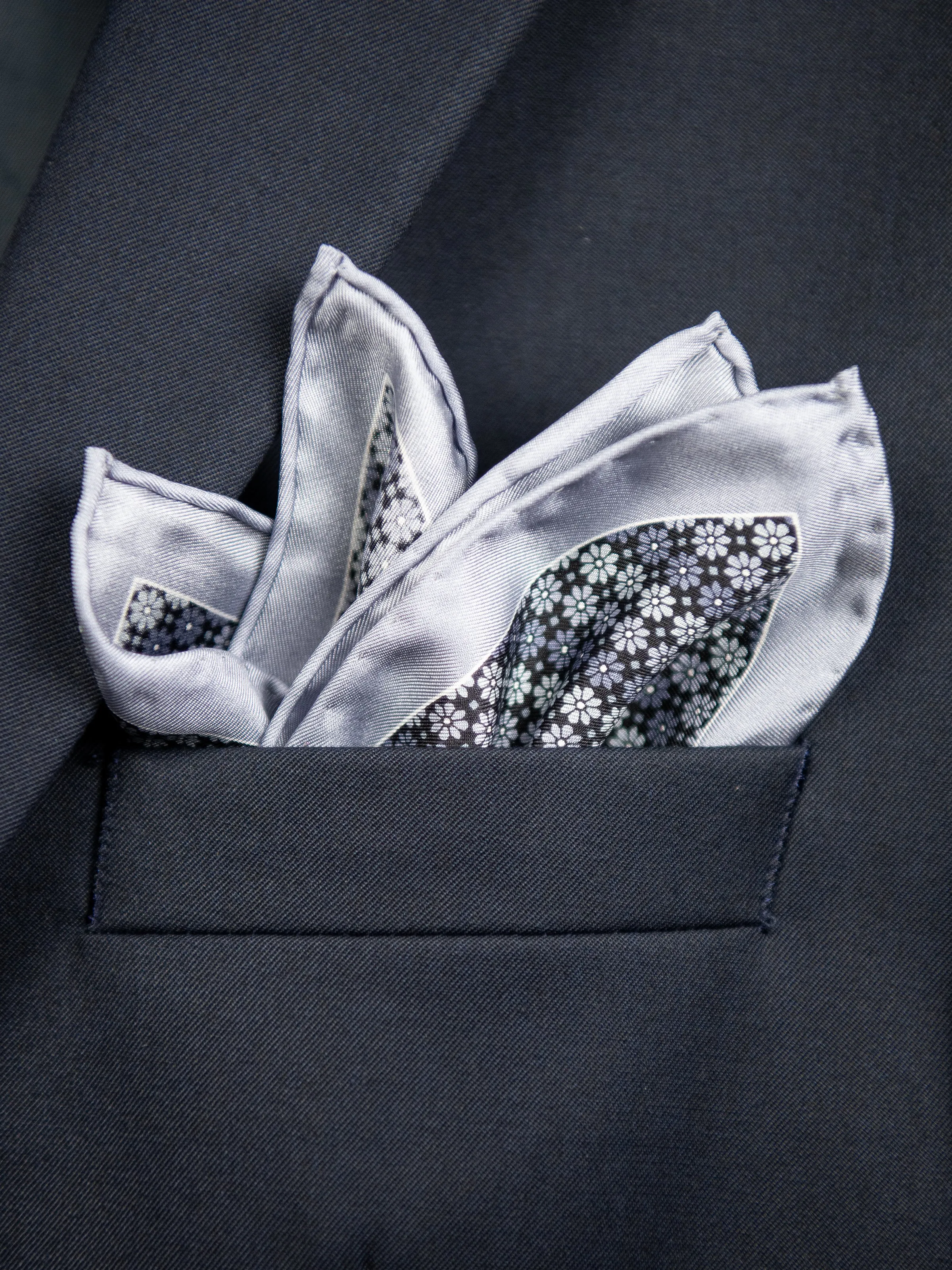 Boy's Pocket Square 31462 Neat - Silver/Black