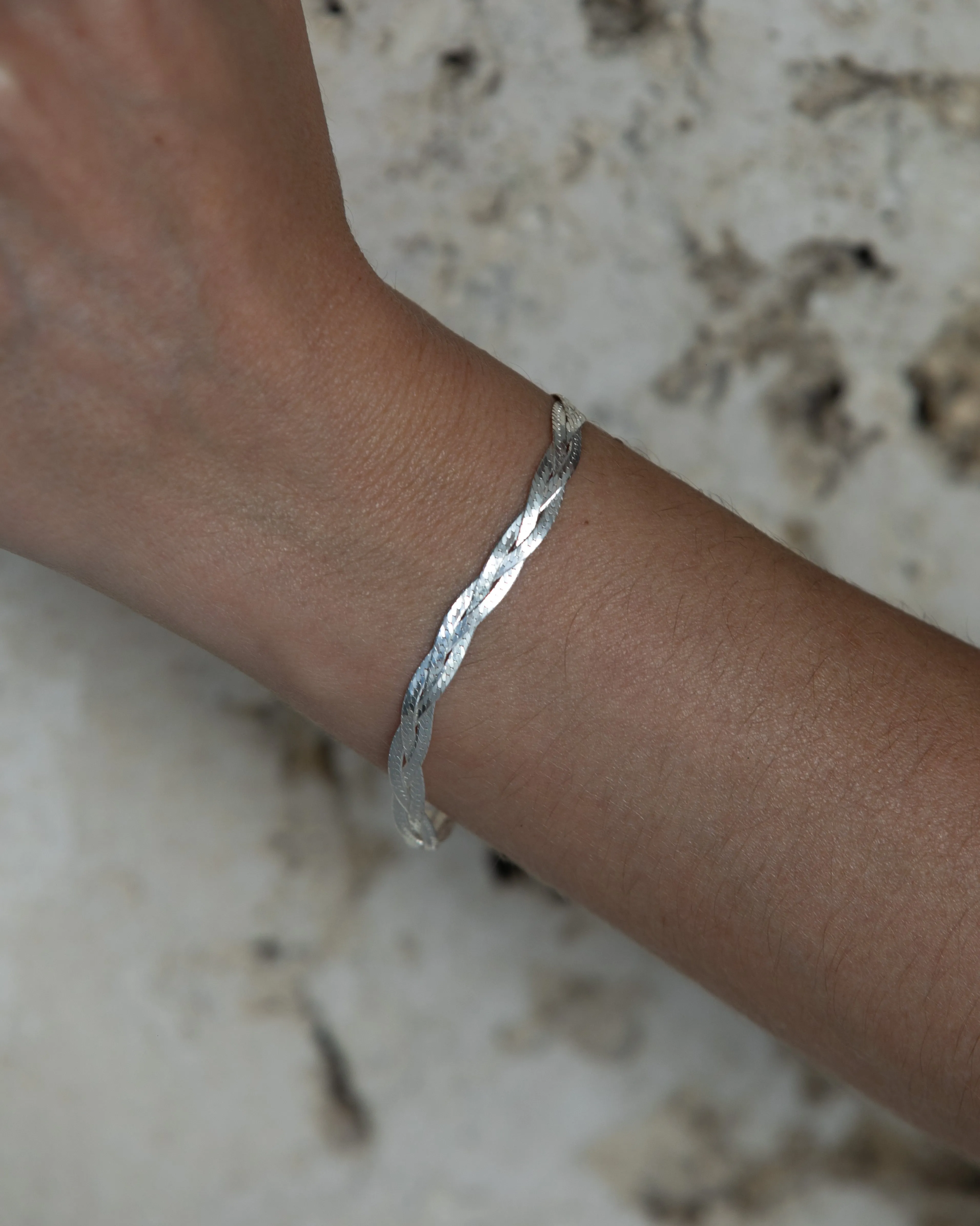 Braided Herringbone Thin Chain Bracelet