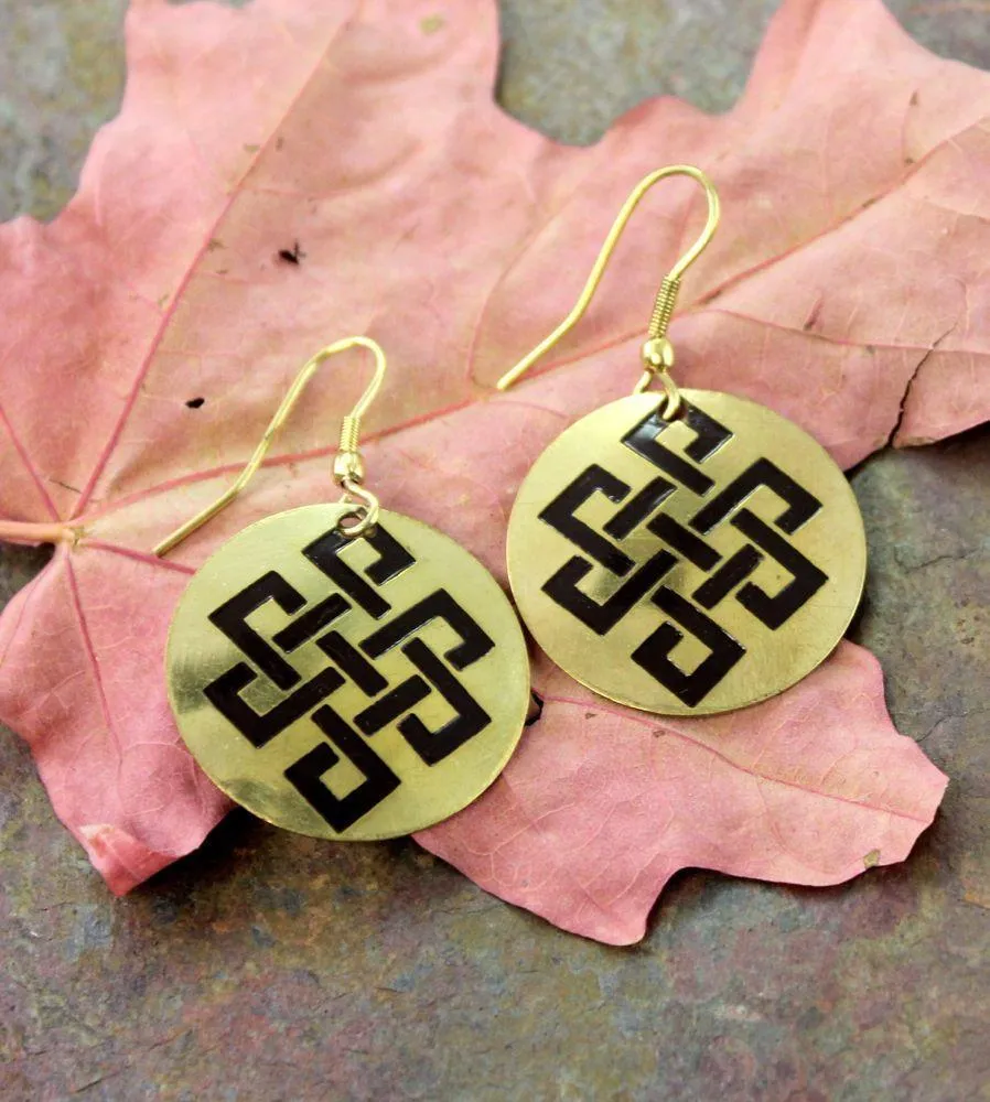 Brass and Copper Eternal Knot earrings