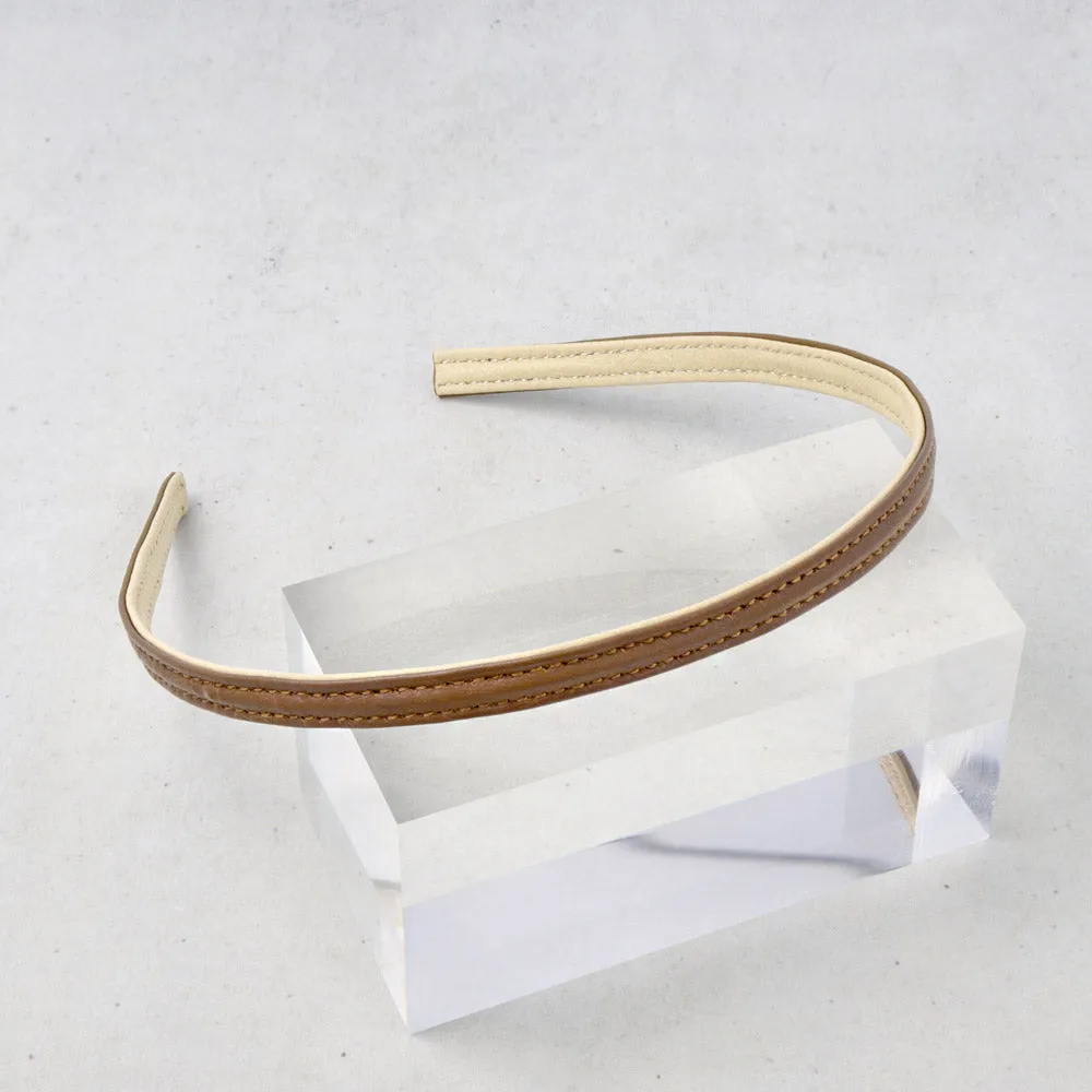 Brown and Beige Leather Reversible Headband