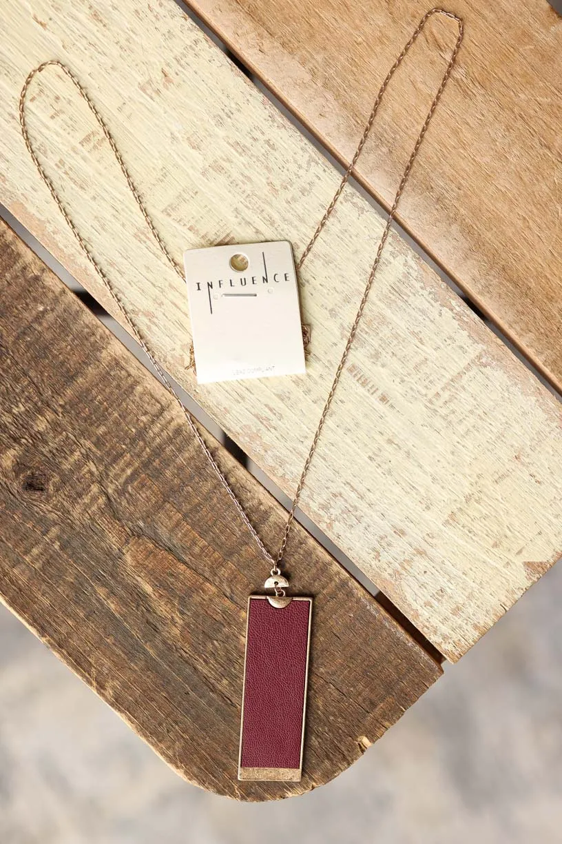 Burgundy Rectangle Long Necklace