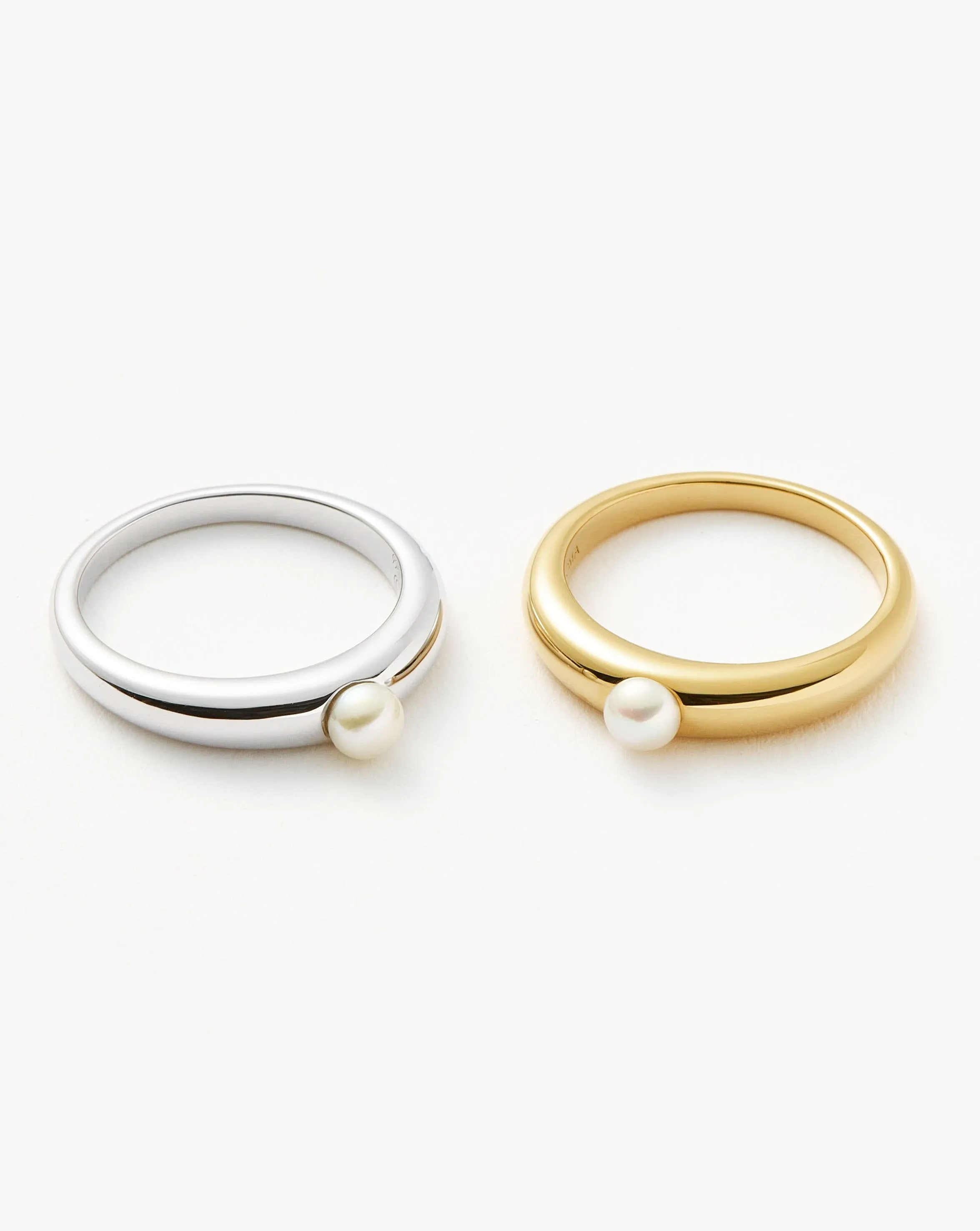 Button Pearl Classic Stacking Ring | Sterling Silver/Pearl