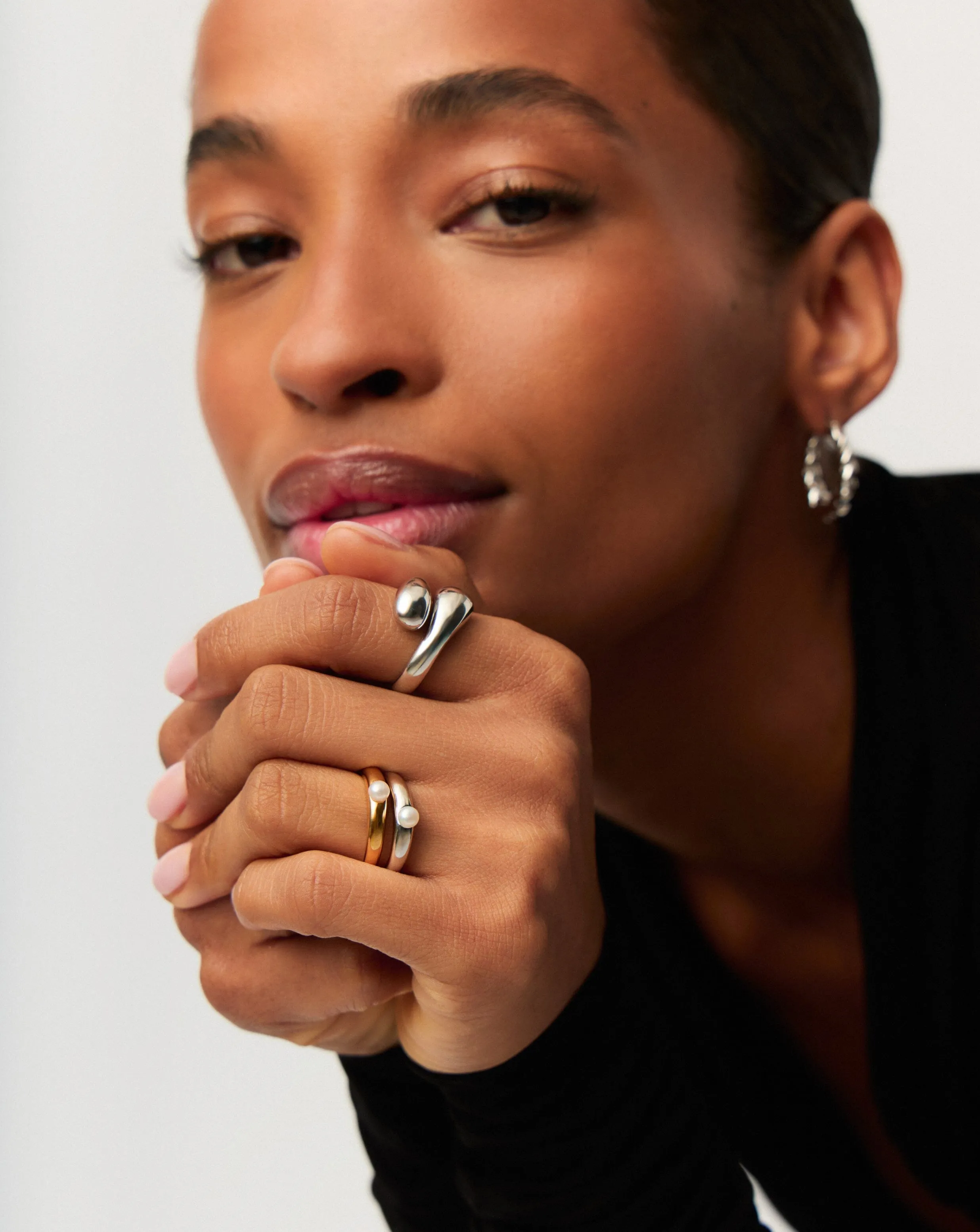 Button Pearl Classic Stacking Ring | Sterling Silver/Pearl