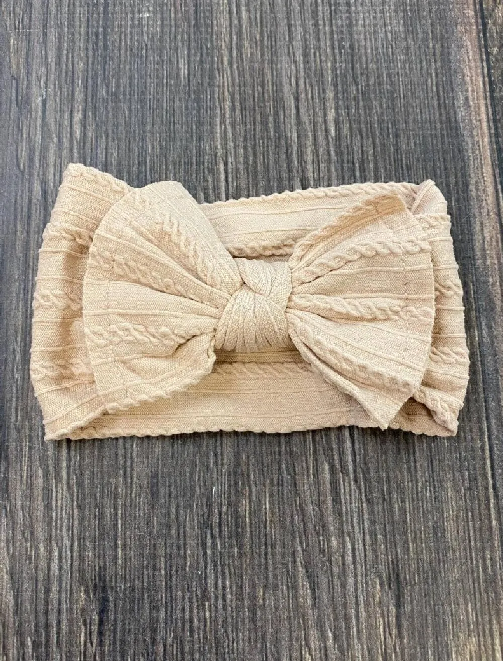 Cable Knit Bow Headband: Sand