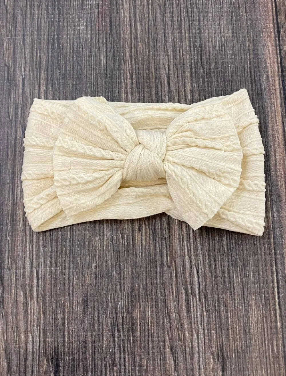 Cable Knit Bow Headband: Sand