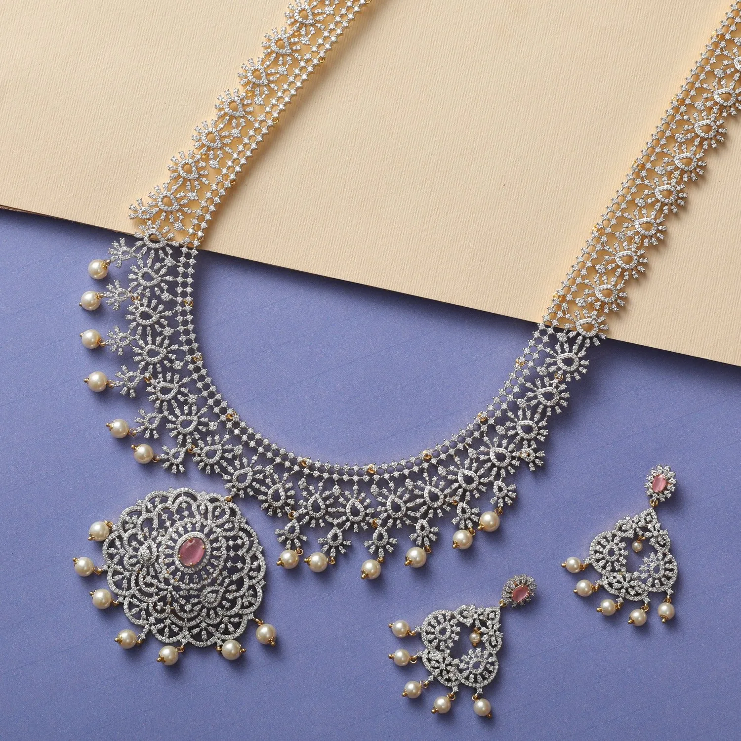 Candri Nakshatra CZ Long Necklace Set