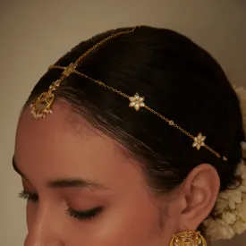 Chaand Phool Maang Teeka with Mirror Polki and Pearls