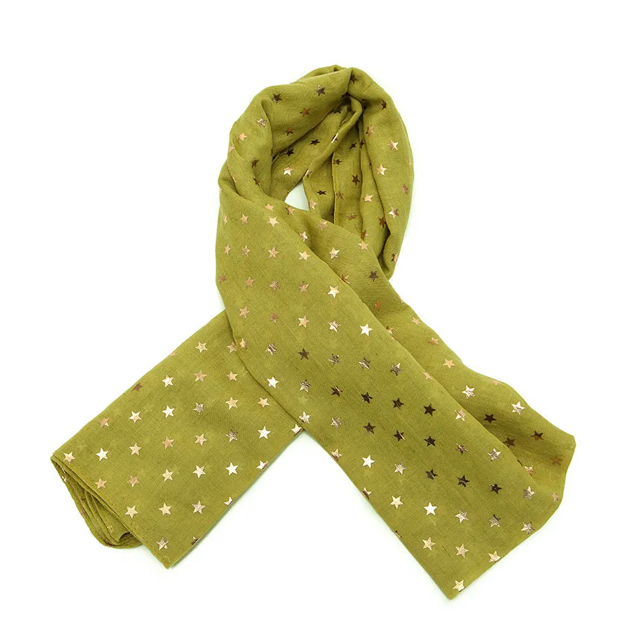 Chartreuse Scarf with Tiny Gold Stars