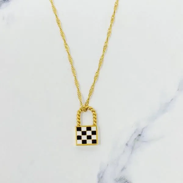 Checkered Locket Necklace