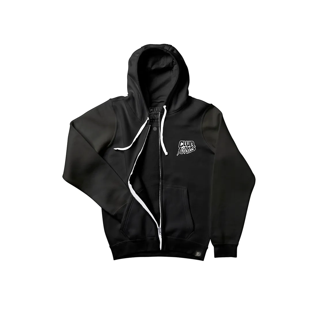 Club Killers Pocket Logo Zip Up Hoodie - DTG Black