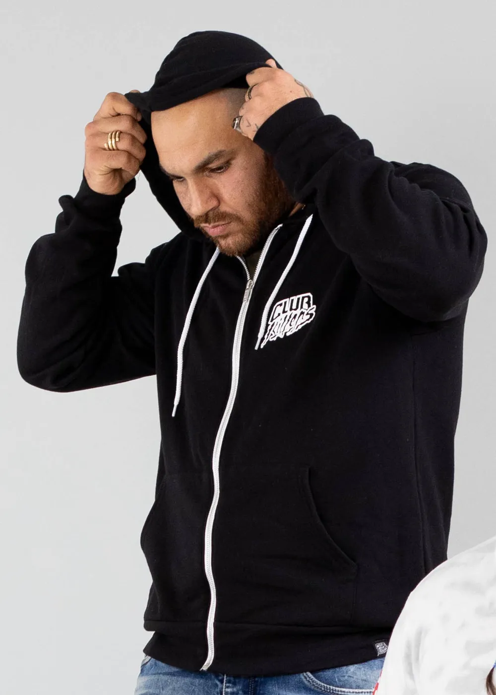 Club Killers Pocket Logo Zip Up Hoodie - DTG Black