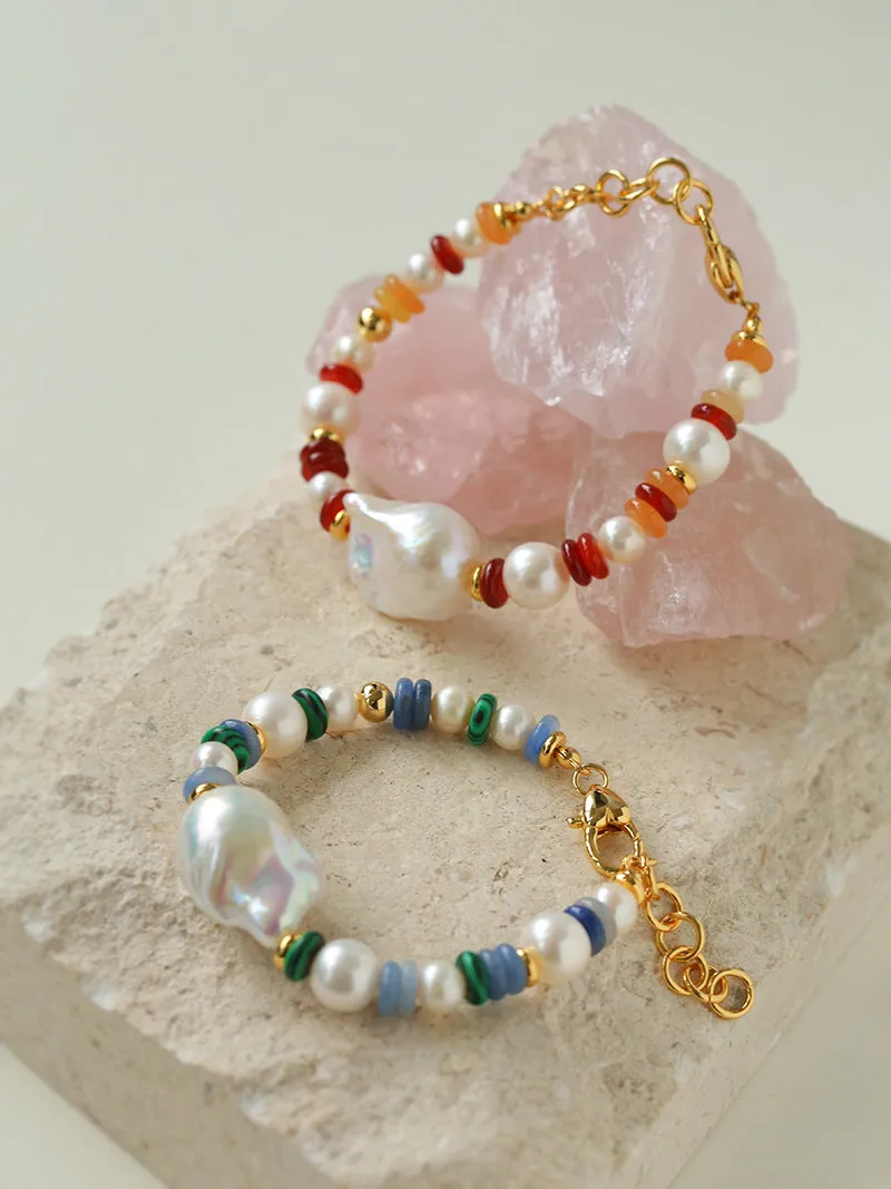 Colorful Beads & Baroque Pearls Twisted Chain Bracelet