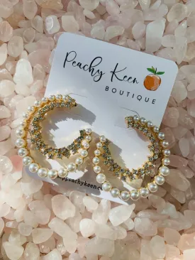 Crystal and Pearl Half Hoop Earrings