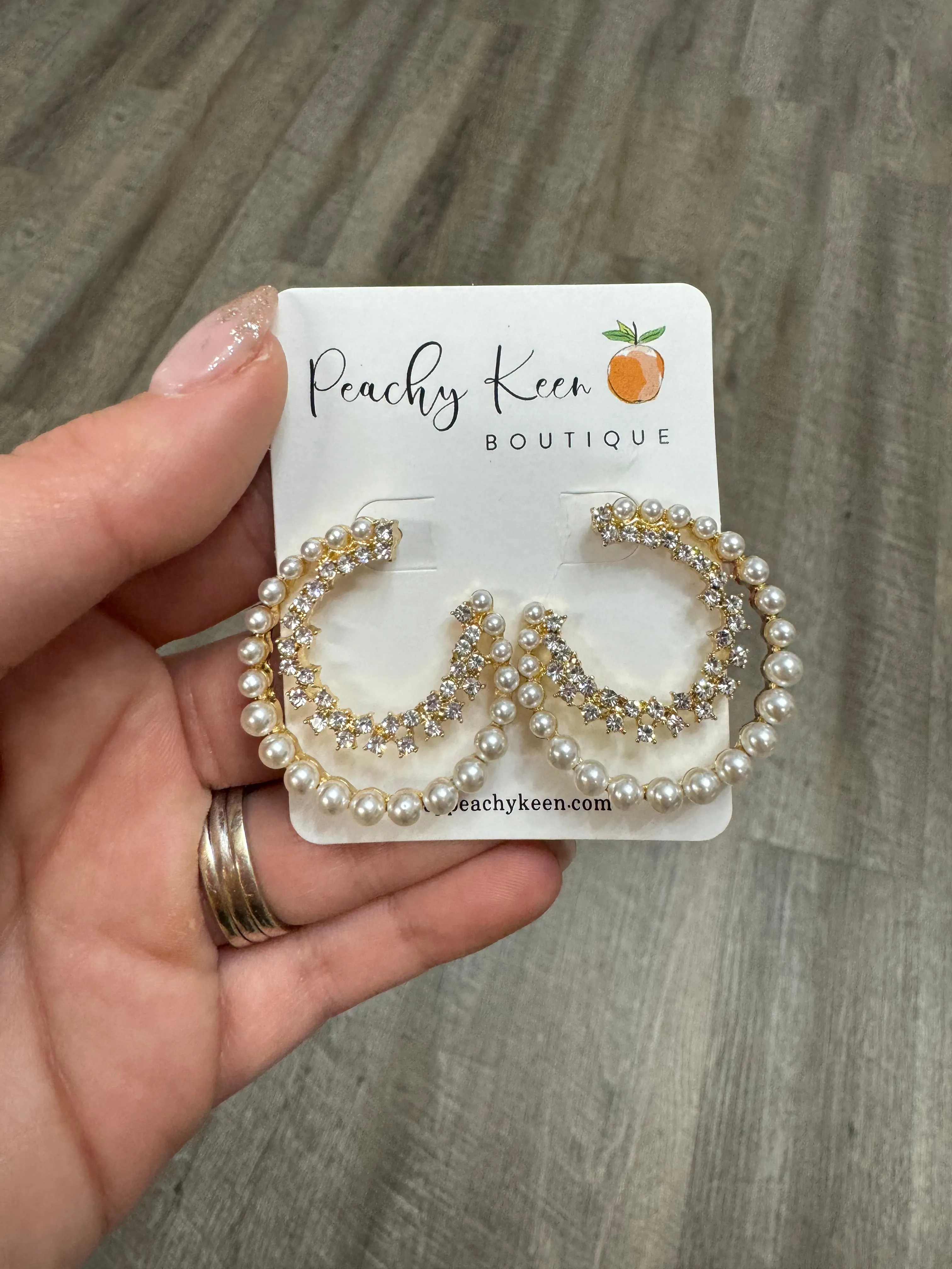 Crystal and Pearl Half Hoop Earrings