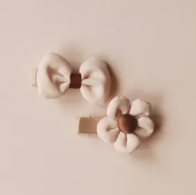 Daisy Bow Hair Clips for Little Girls - Cream