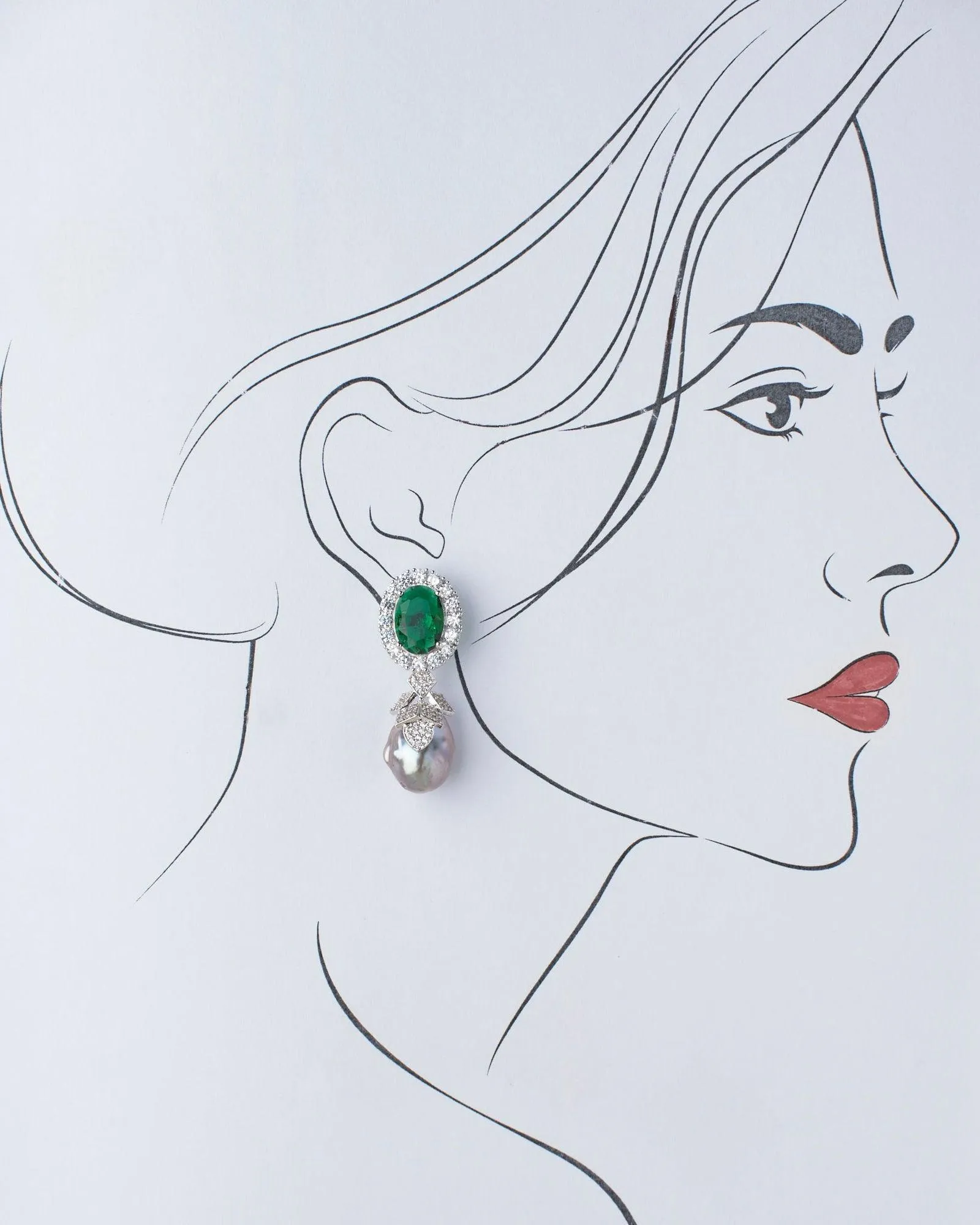 Deepa's Emerald and Baroque Pearl Earrings