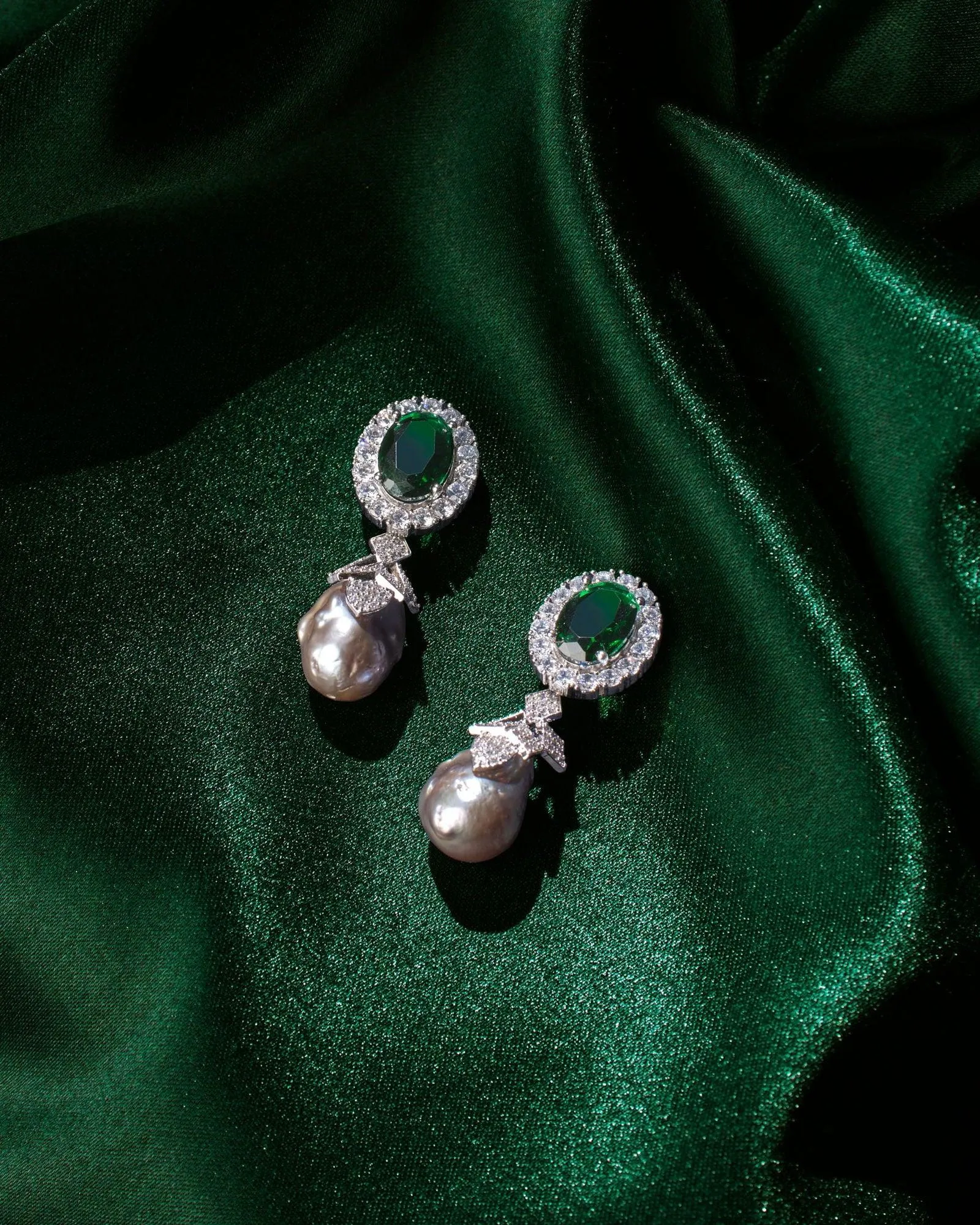 Deepa's Emerald and Baroque Pearl Earrings