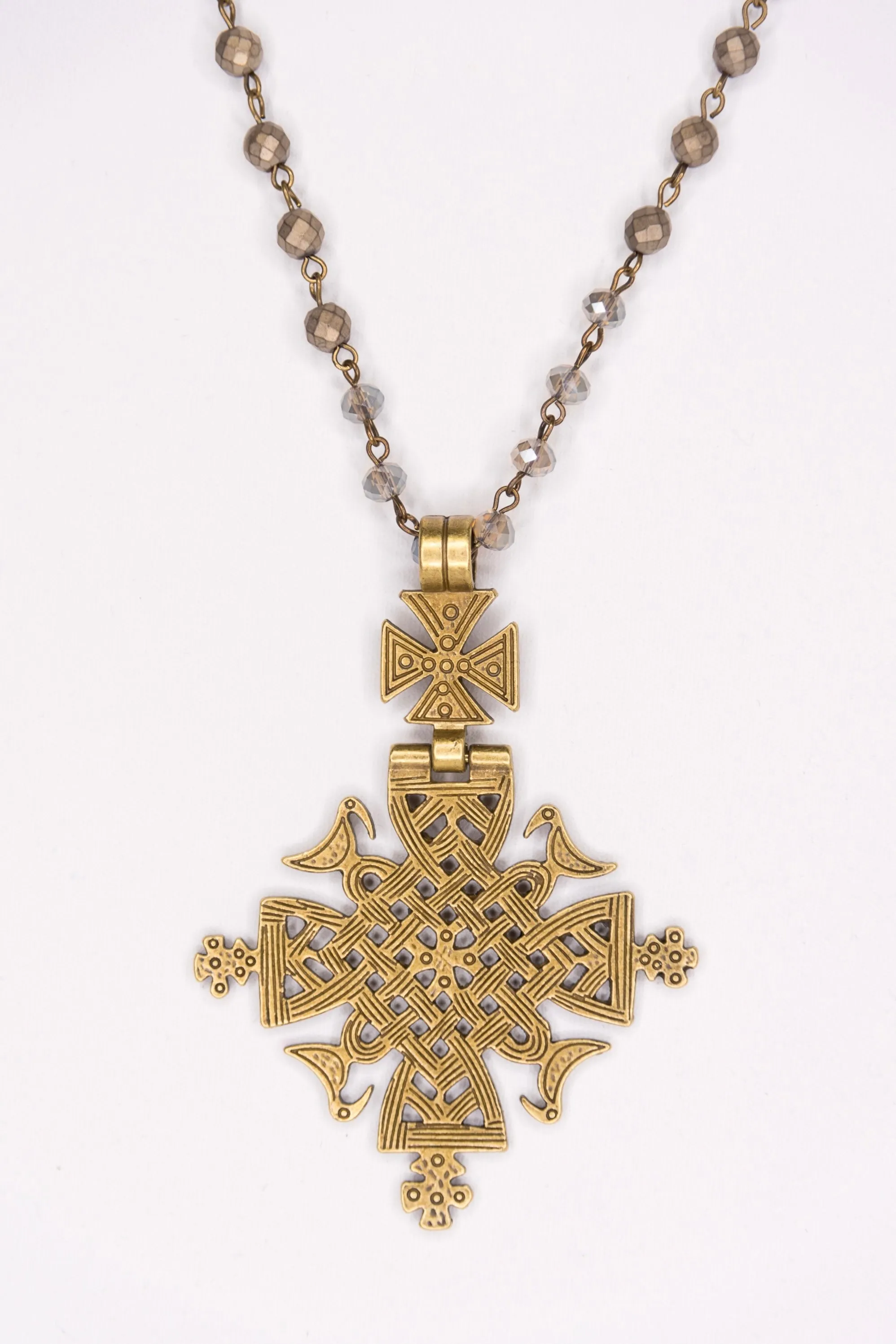 Delaney Glass Bead & Metal Cross Necklace