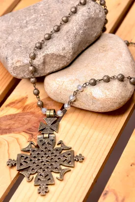 Delaney Glass Bead & Metal Cross Necklace