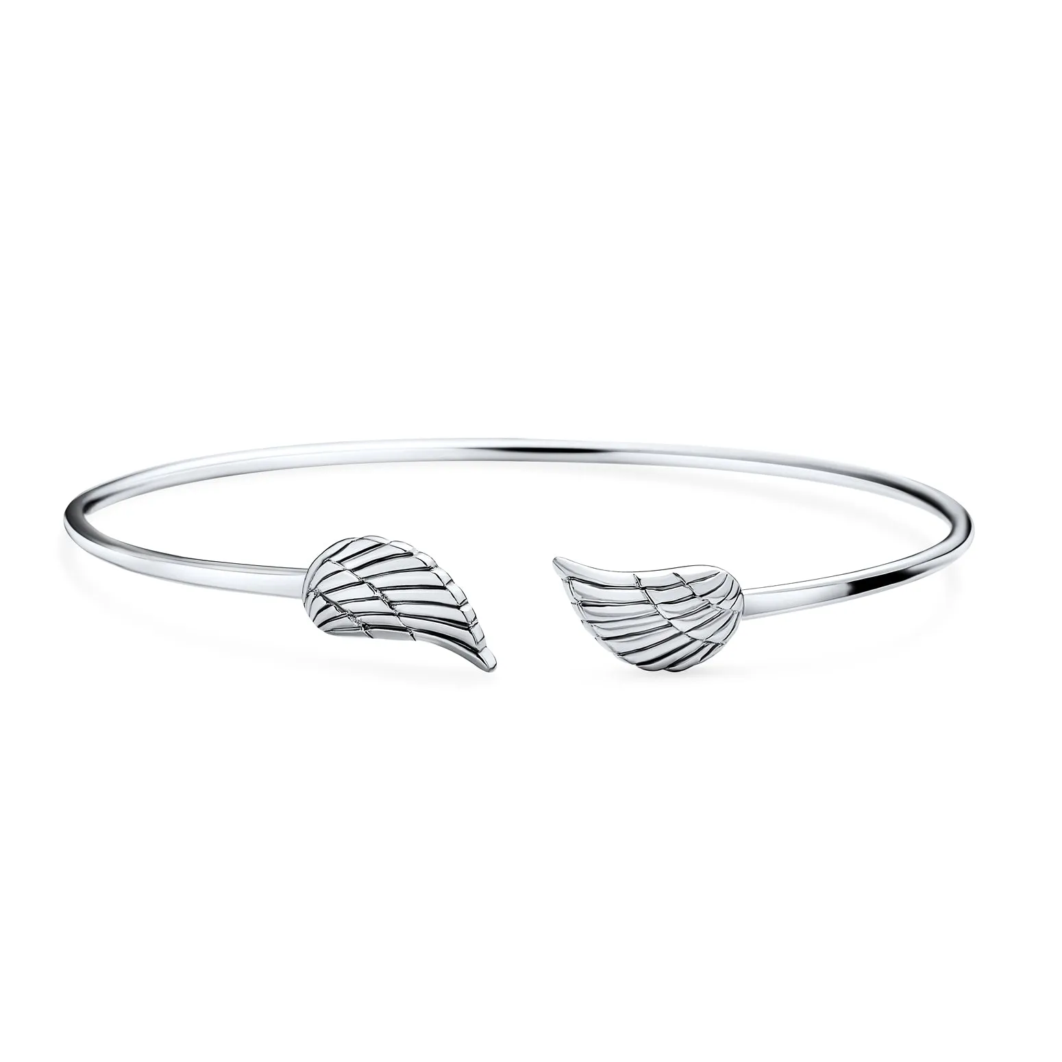 Delicate Angel Wing Feather Bangle Cuff Bracelet Jewelry Set Sterling Silver