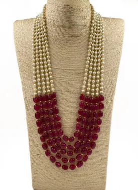 Designer Multilayered Long Pearls And Stone Beads Necklace For Men And Women