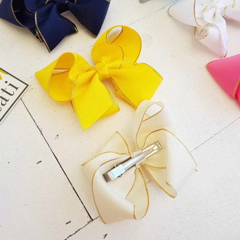 Double Bow with Gold Trimmings Hair Clips