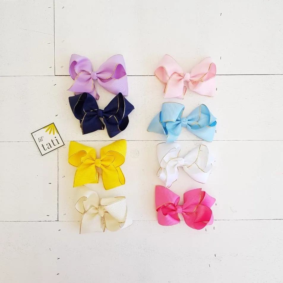 Double Bow with Gold Trimmings Hair Clips