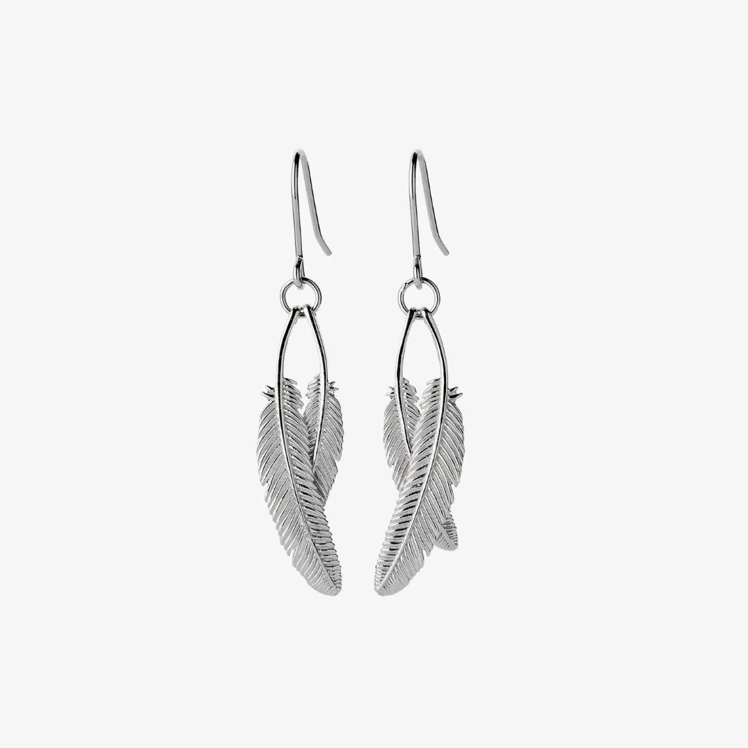 Duo Miromiro Feather Earrings Silver