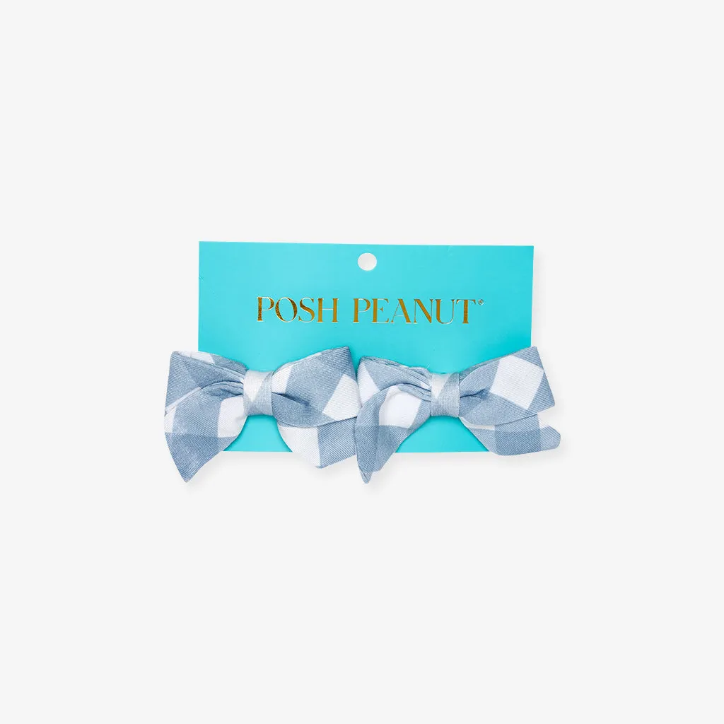 Dusty Blue Gingham Mini Bow Hair Clips