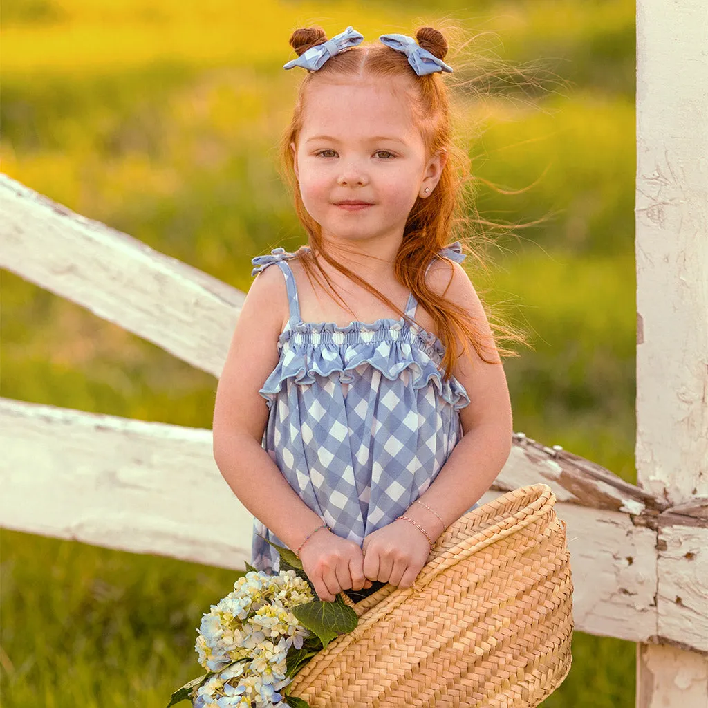 Dusty Blue Gingham Mini Bow Hair Clips