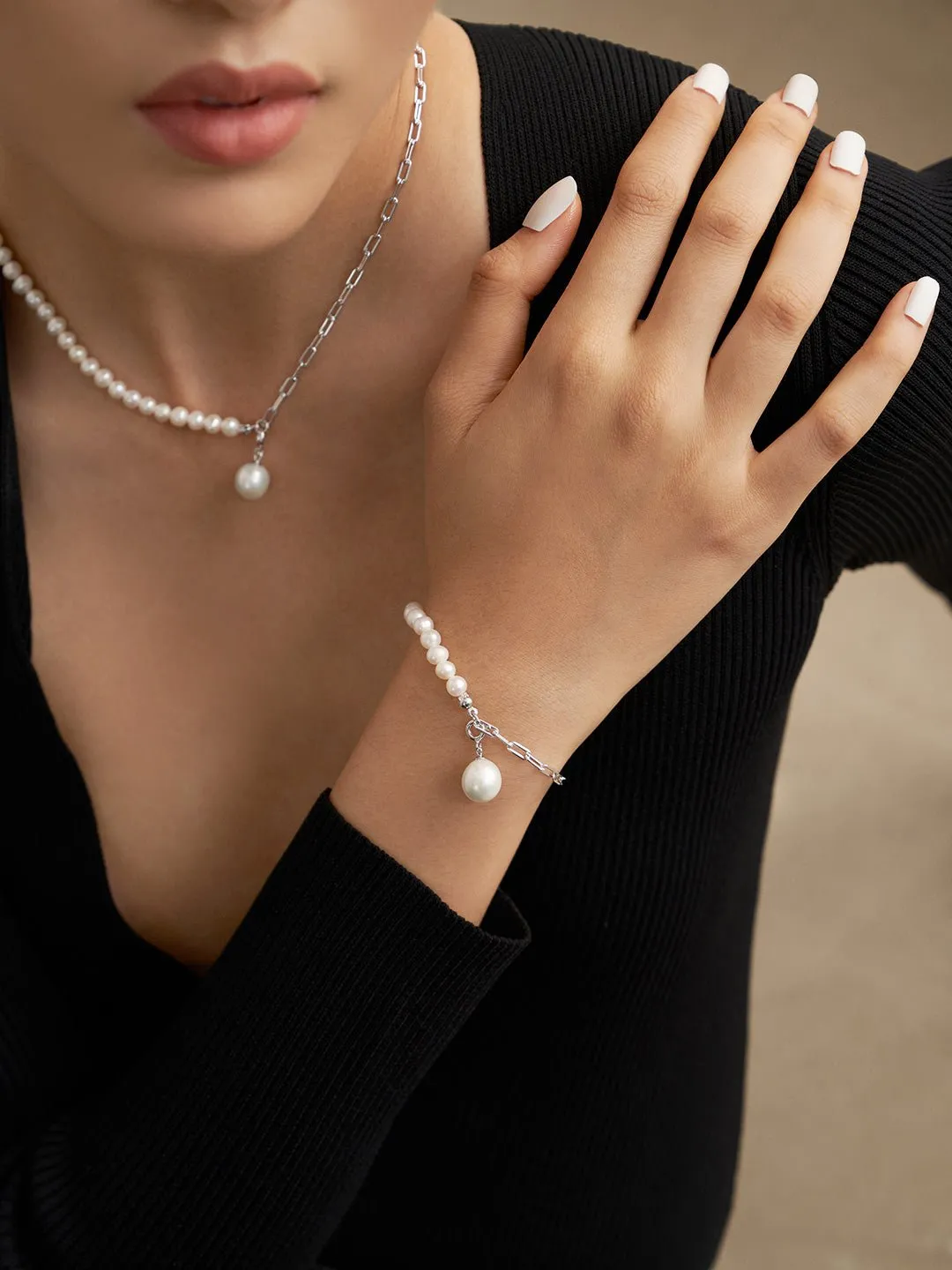 Elegant Baroque Pearl Splice Chain Bracelet