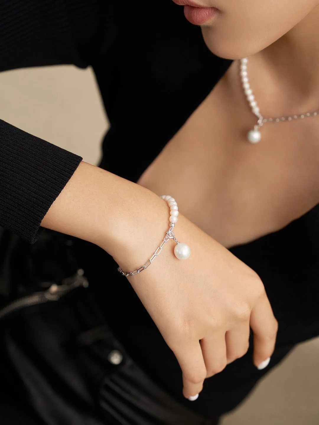 Elegant Baroque Pearl Splice Chain Bracelet