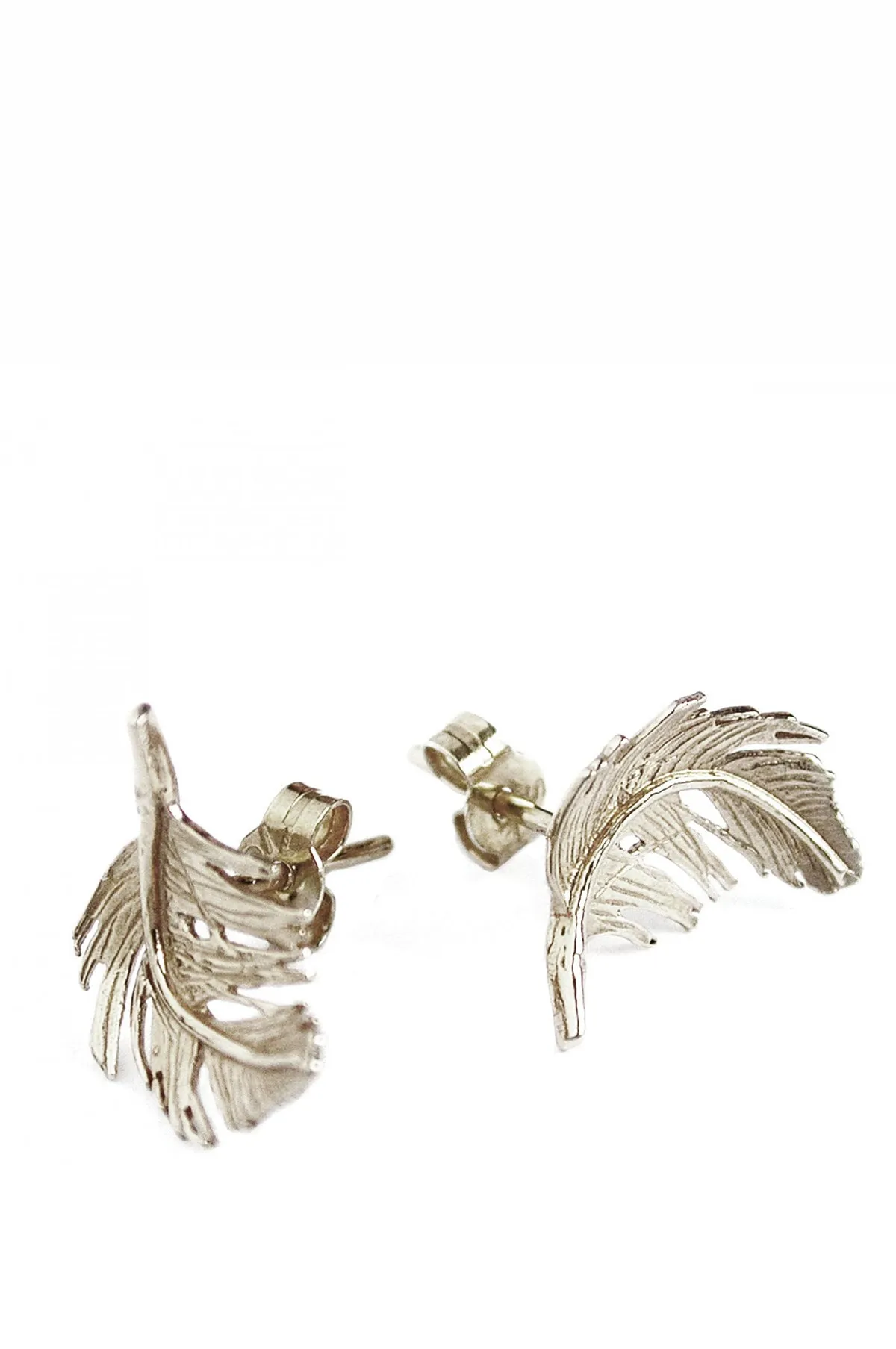 Feather Stud Earrings Silver