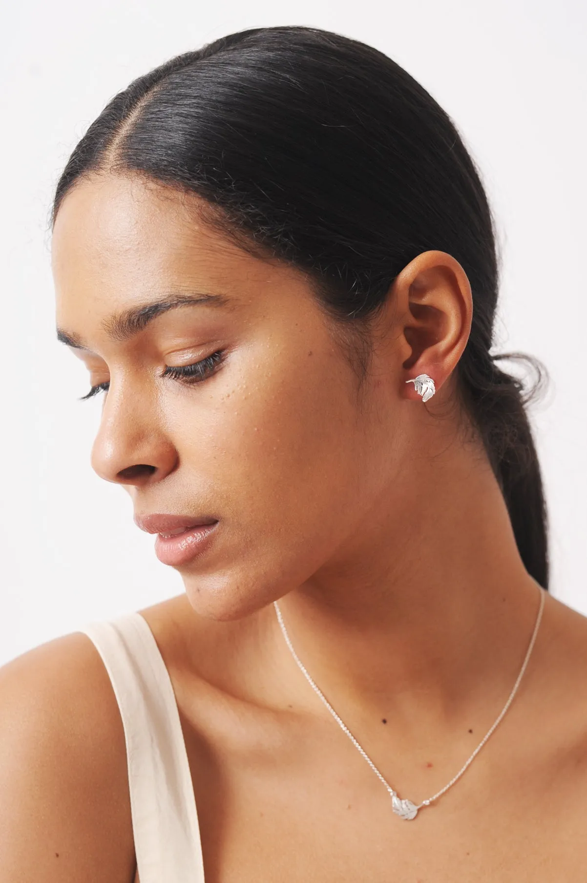 Feather Stud Earrings Silver