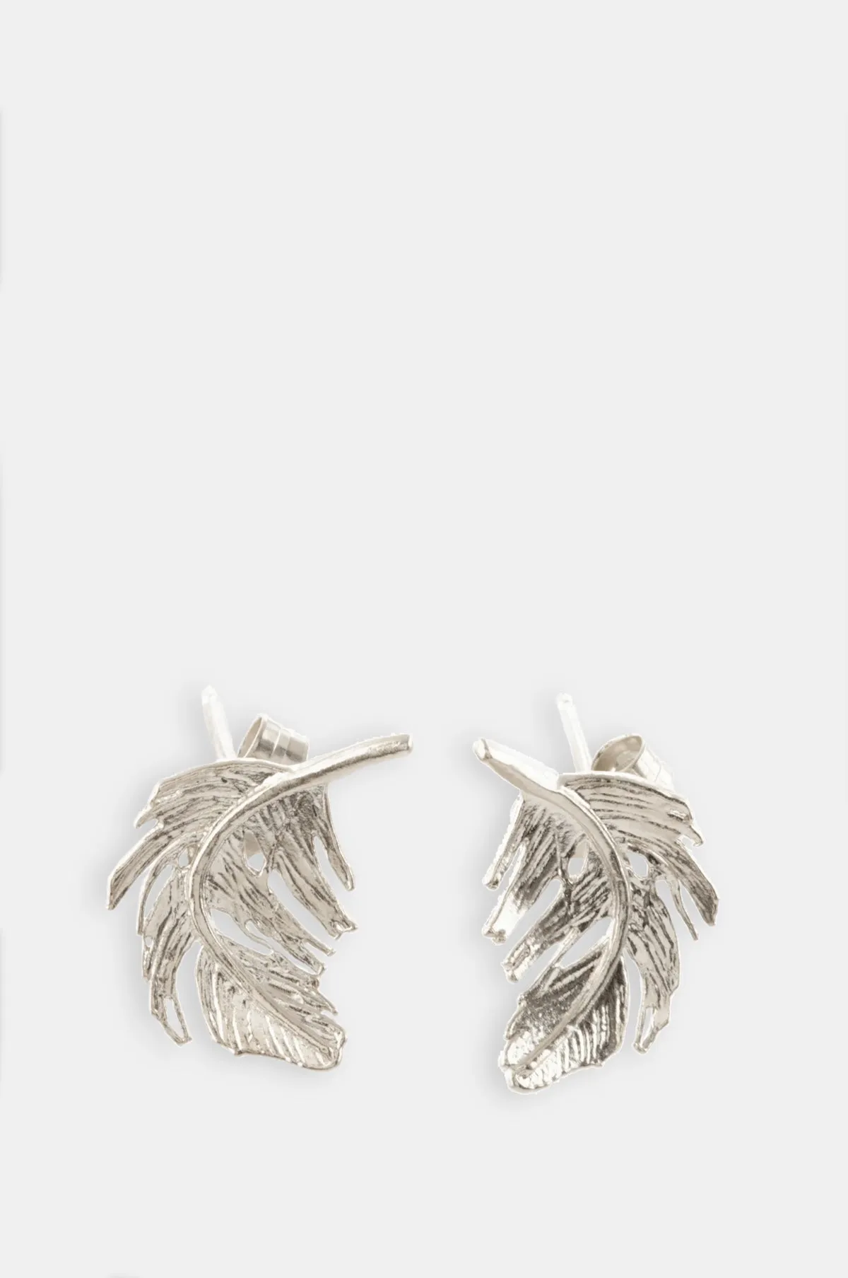 Feather Stud Earrings Silver