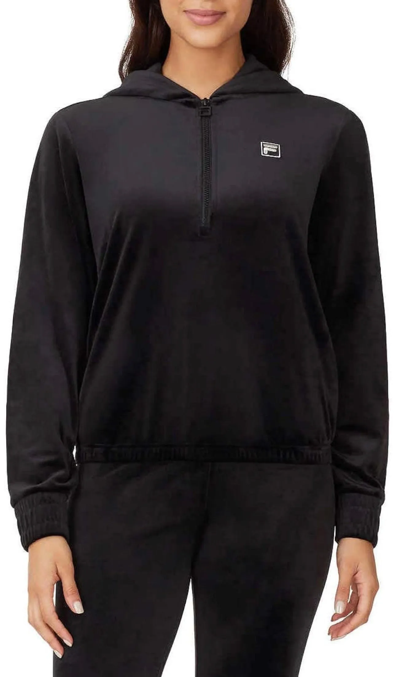 Fila Womens Velour Quarter Zip Hoodie Black Large