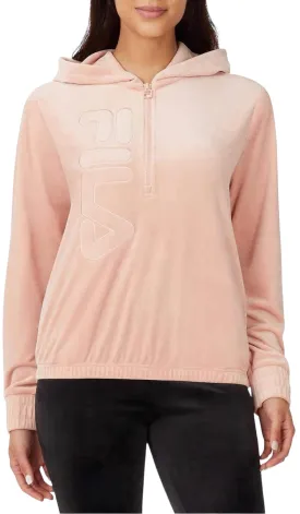 Fila Womens Velour Quarter Zip Hoodie Misty Rose Large