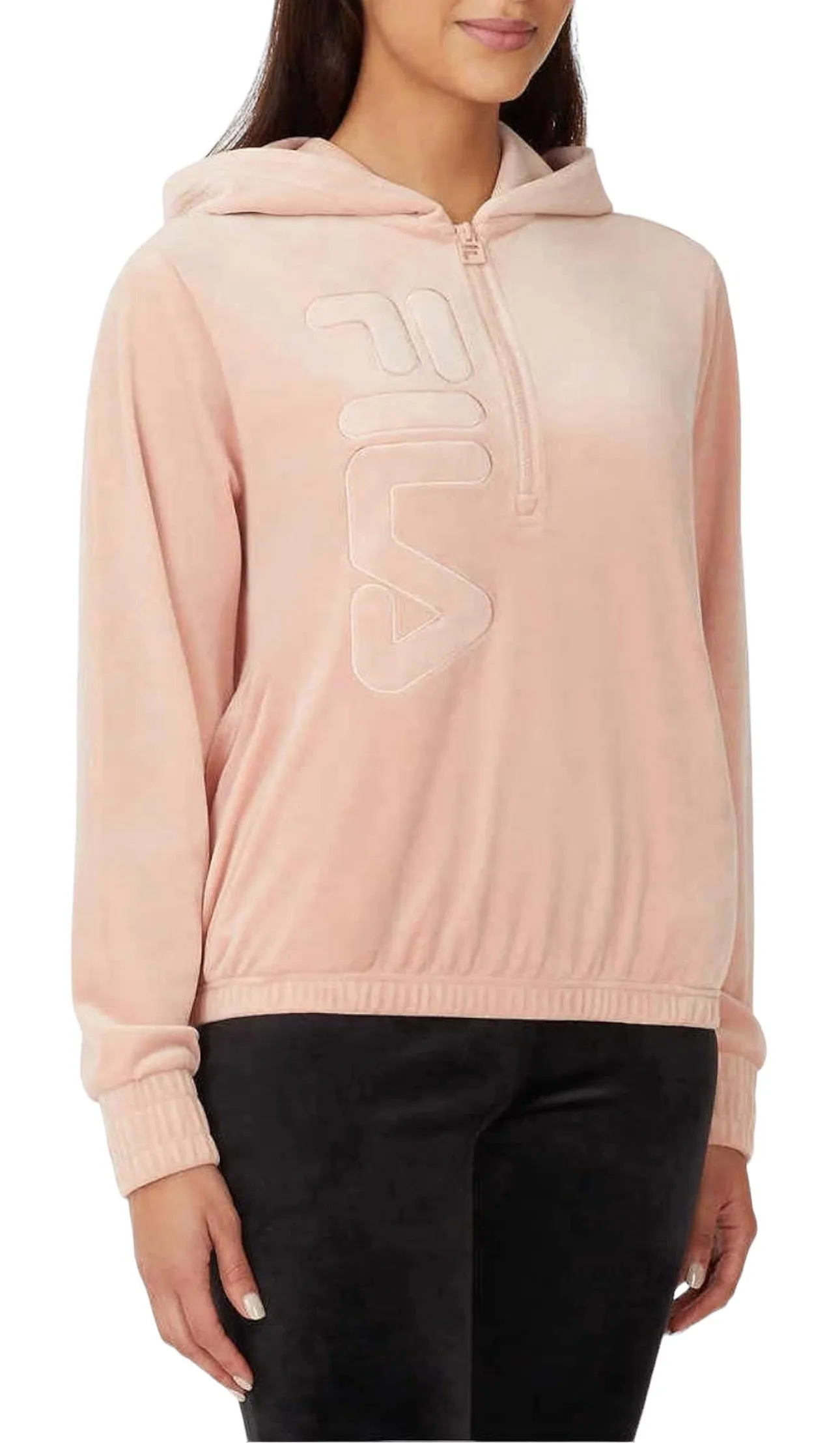 Fila Womens Velour Quarter Zip Hoodie Misty Rose XL