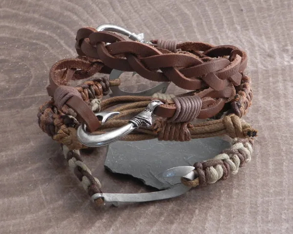 Fish Hook Slider Bracelet Braided Leather