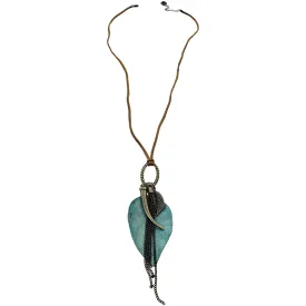 Folli - Antique bronze & oxidized leaves, tan cord necklace