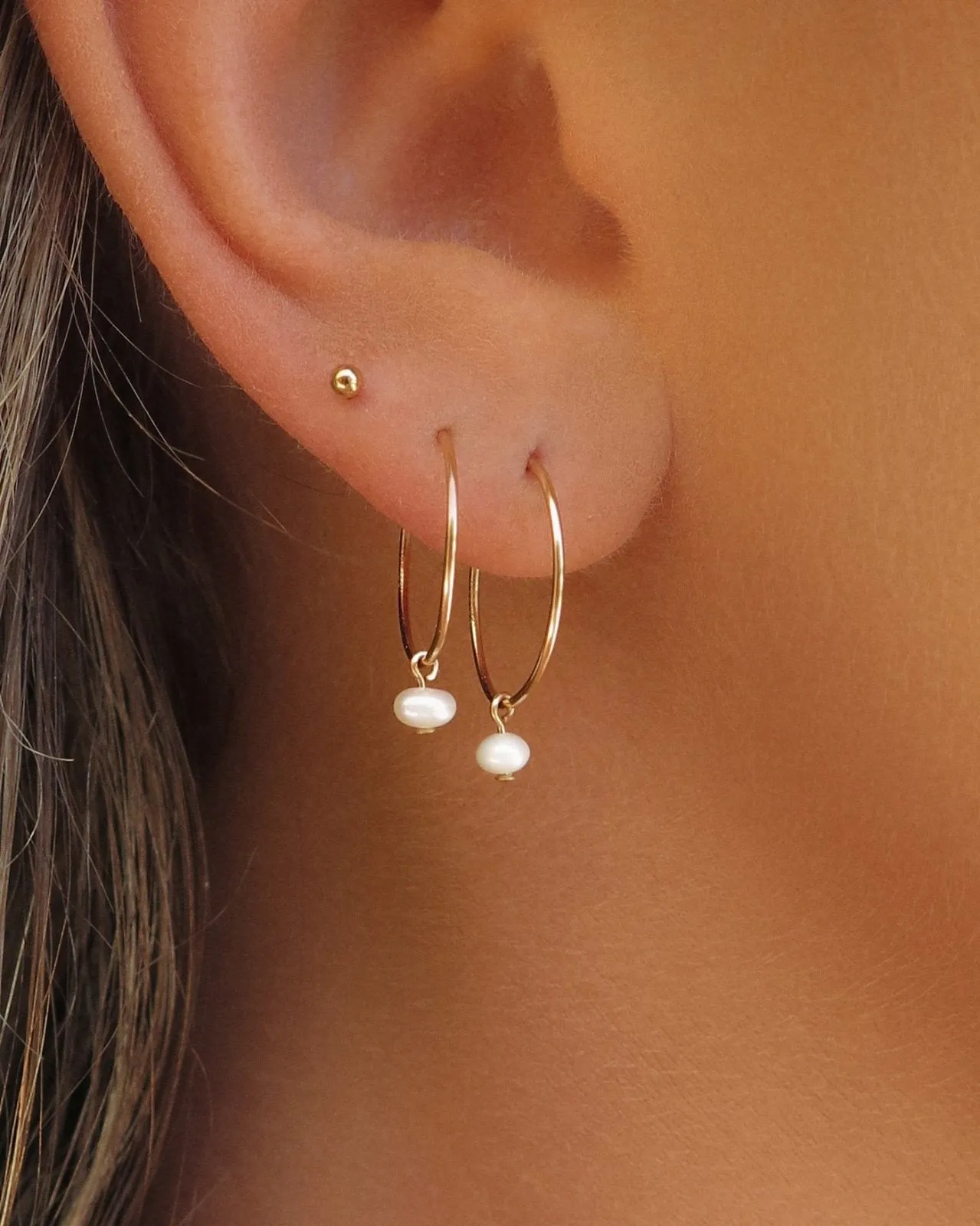 Freshwater Pearl Hoop Earrings - 14k Yellow Gold Fill