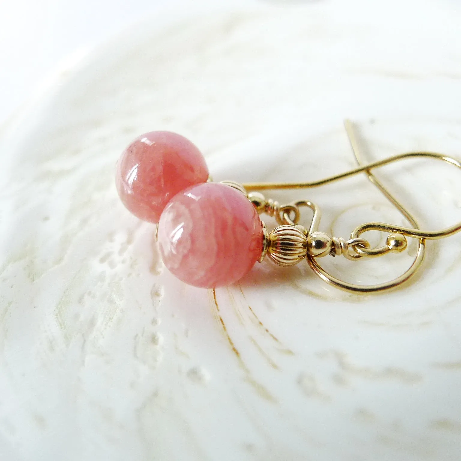 Genevieve Earrings / Rhodochrosite 8mm