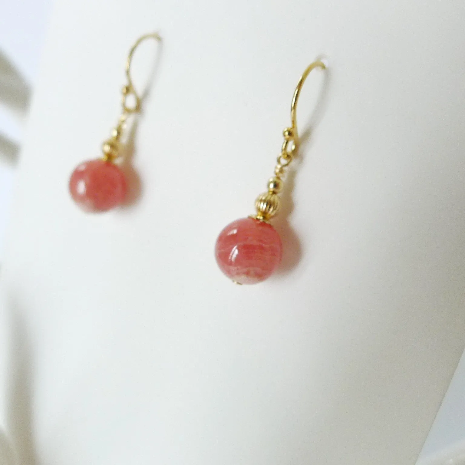 Genevieve Earrings / Rhodochrosite 8mm