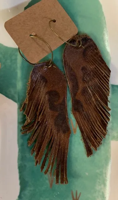 Genuine Leather Feather Earrings-Dark Stamped