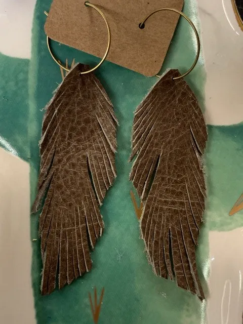 Genuine Leather Feather Earrings-Dust Storm