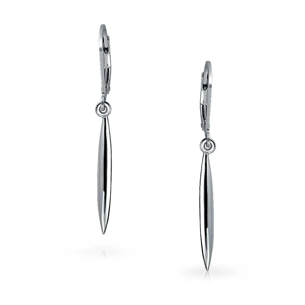 Geometric Bar Feather Lever back Drop Earrings .925 Sterling Silver